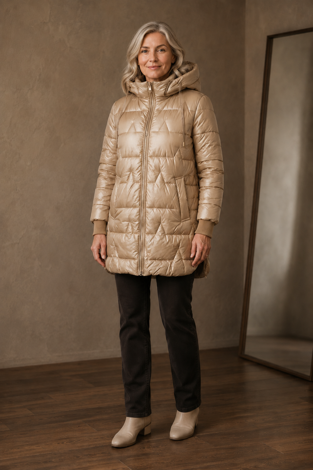 Marga champagne quilted jacket closed