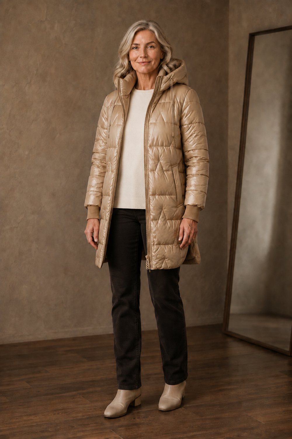Marga champagne quilted jacket open