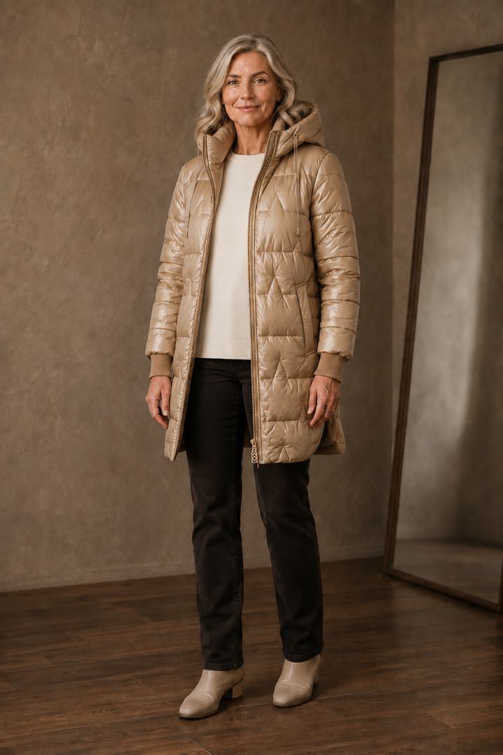 Marga champagne quilted jacket open