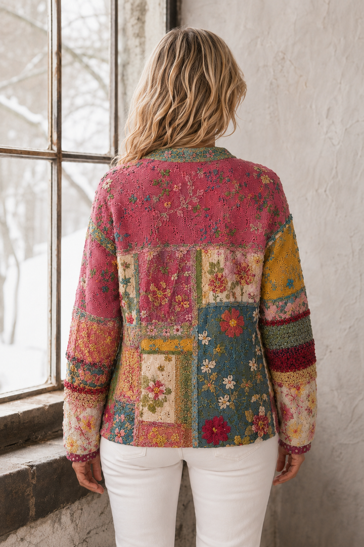 Marianne | Floral Embroidered Patchwork Cardigan - Pink