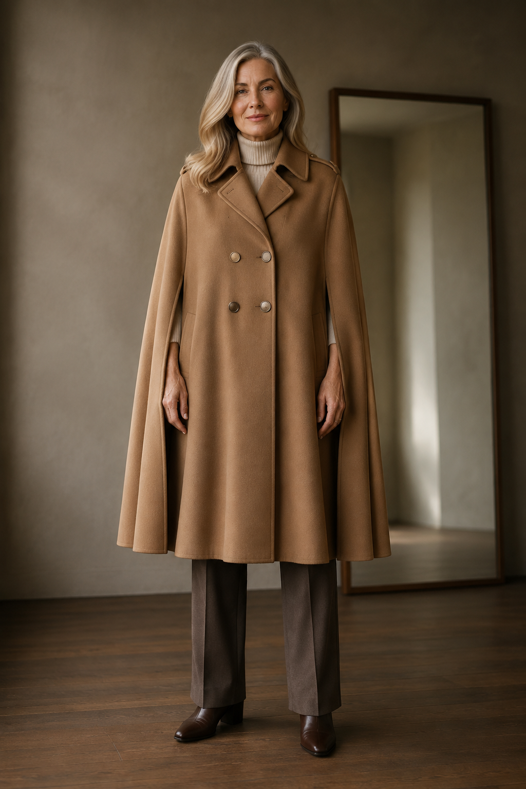 Marisol wool cape coat closed