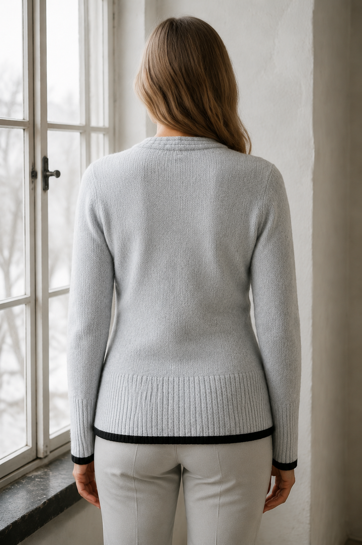 Marjorie | Colour Block V-Neck Sweater - Khaki