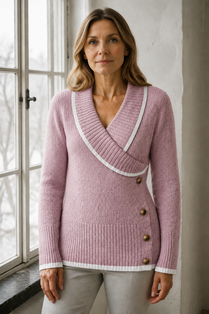 Marjorie | Colour Block V-Neck Sweater - Pink