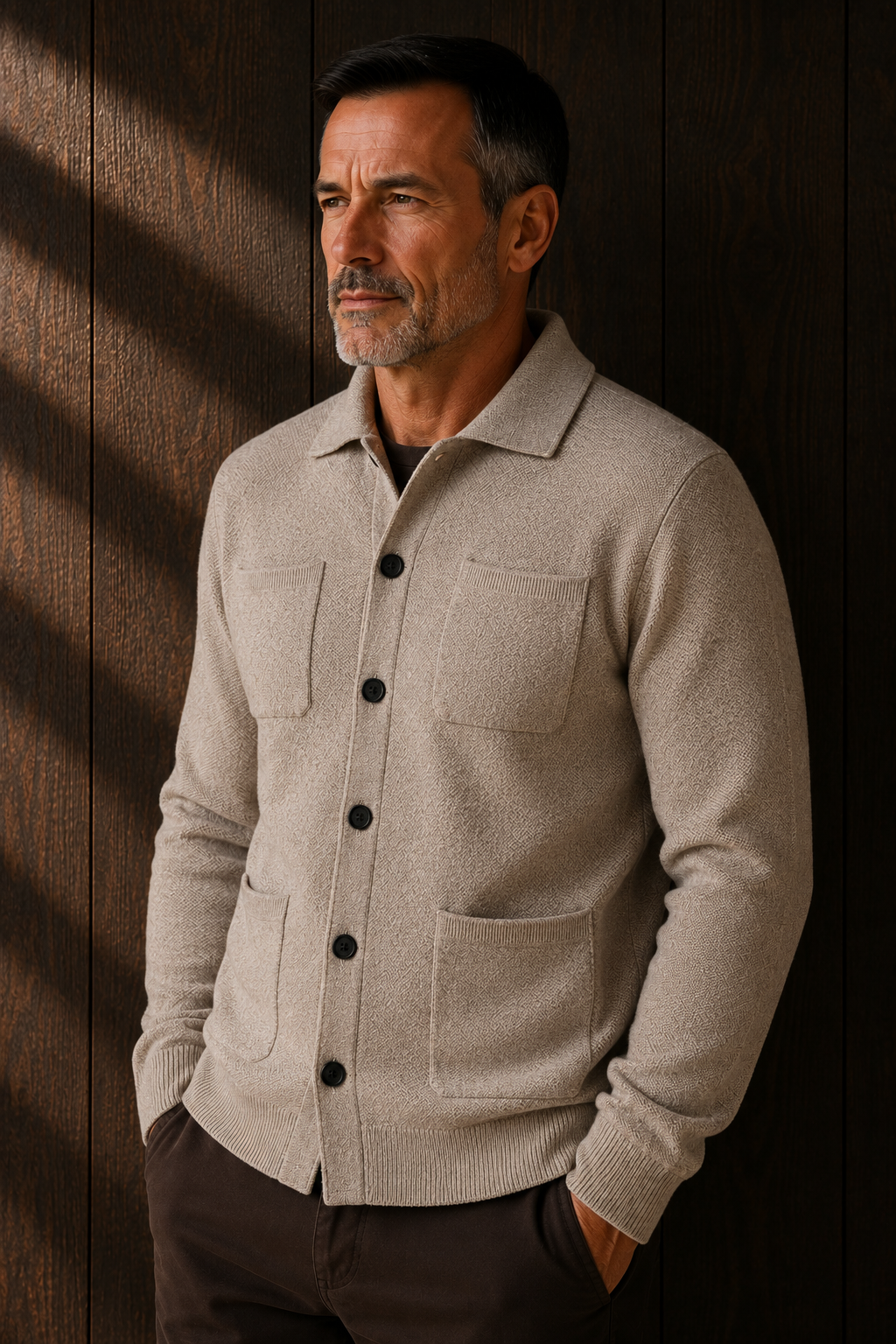 Button Front Knit Layering Cardigan - Beige