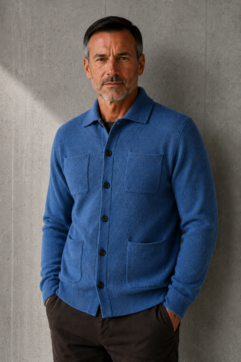 Button Front Knit Layering Cardigan - Blue