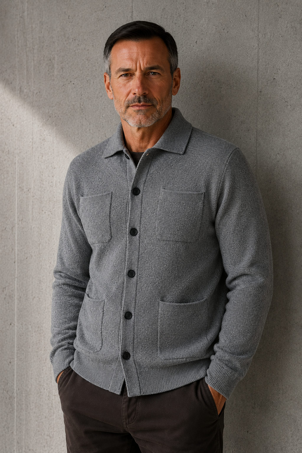 Button Front Knit Layering Cardigan - Gray