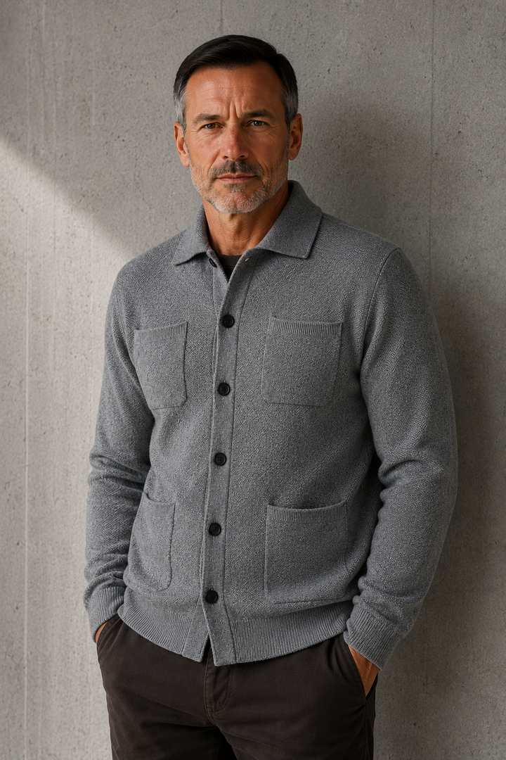 Button Front Knit Layering Cardigan - Gray