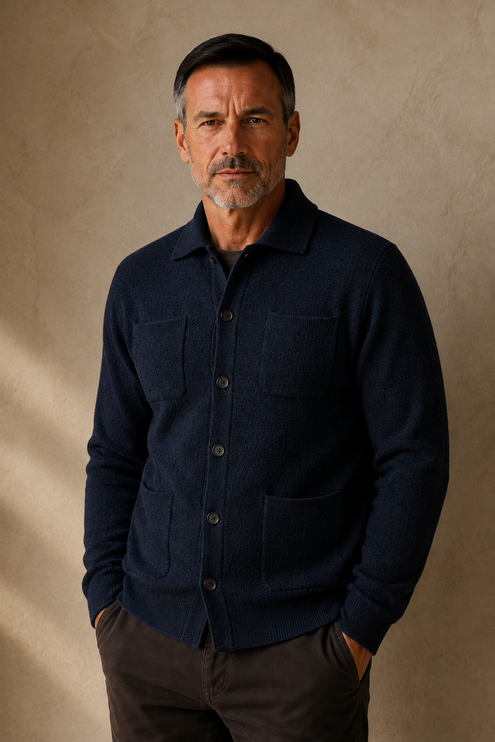 Button Front Knit Layering Cardigan - Navy Blue