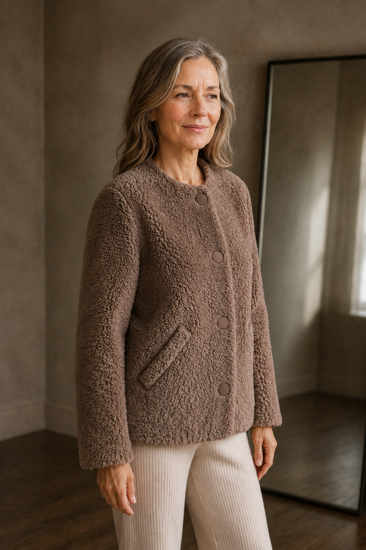 Mathilde | Faux Shearling Wool Coat - Brown