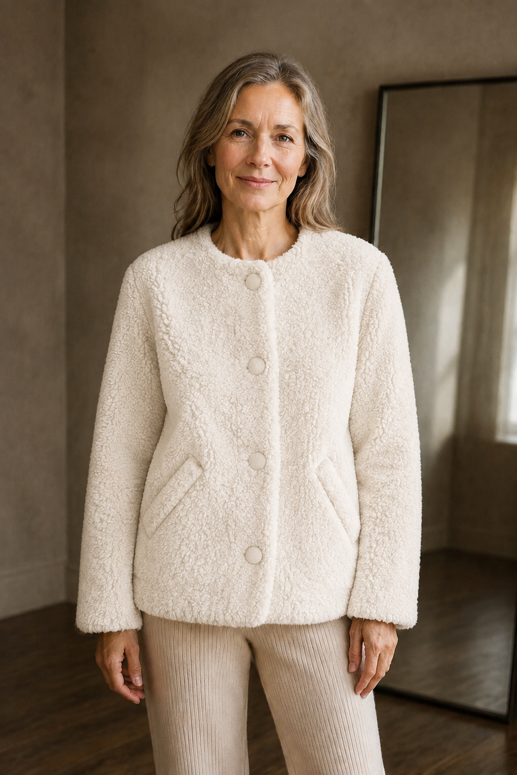 Mathilde | Faux Shearling Wool Coat - Cream