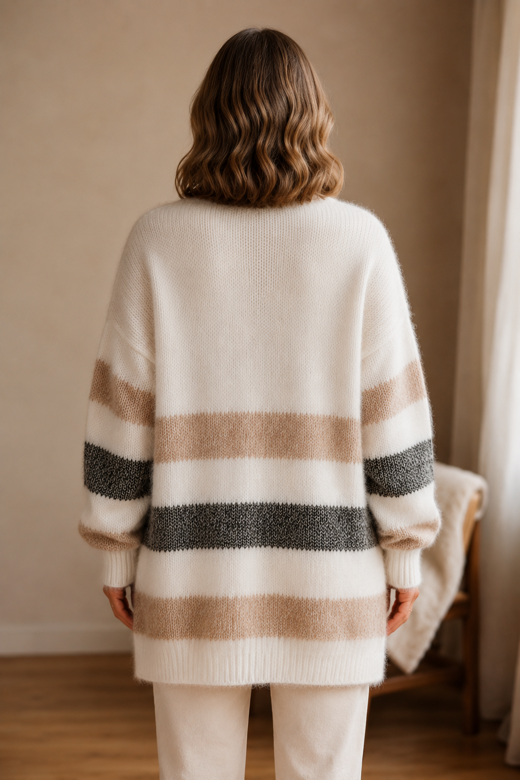 Maxine | Striped Drop Shoulder Cardigan - White