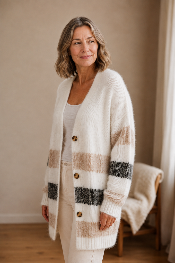 Maxine | Striped Drop Shoulder Cardigan - White
