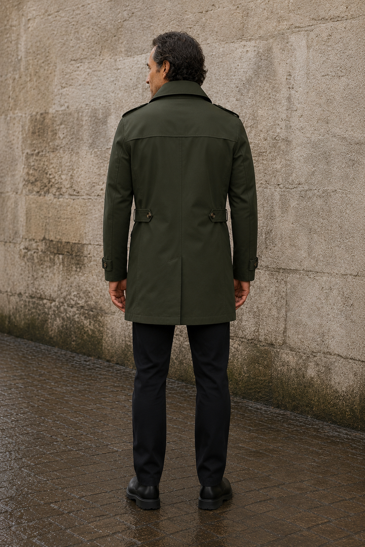 Men's Double Breasted Cotton Trench Coat - achterkant