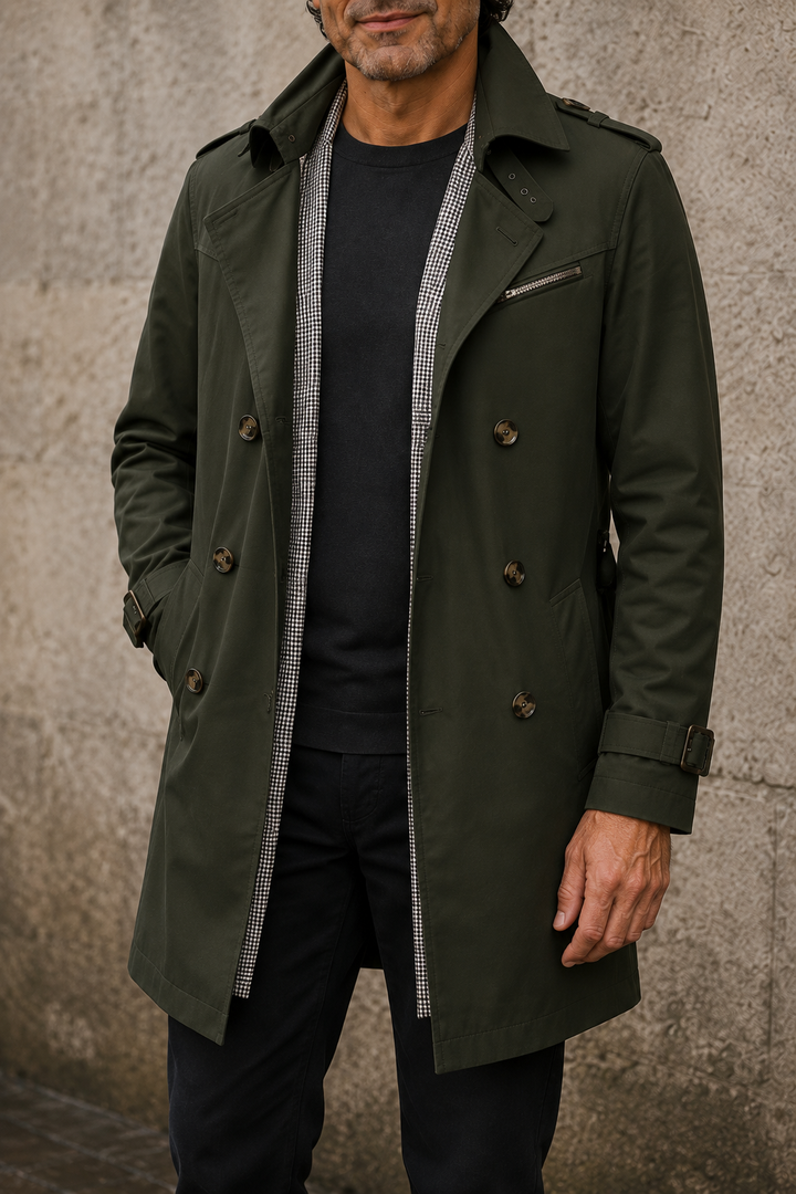 Men's Double Breasted Cotton Trench Coat - detail