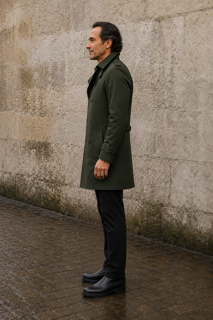 Men's Double Breasted Cotton Trench Coat - zijkant