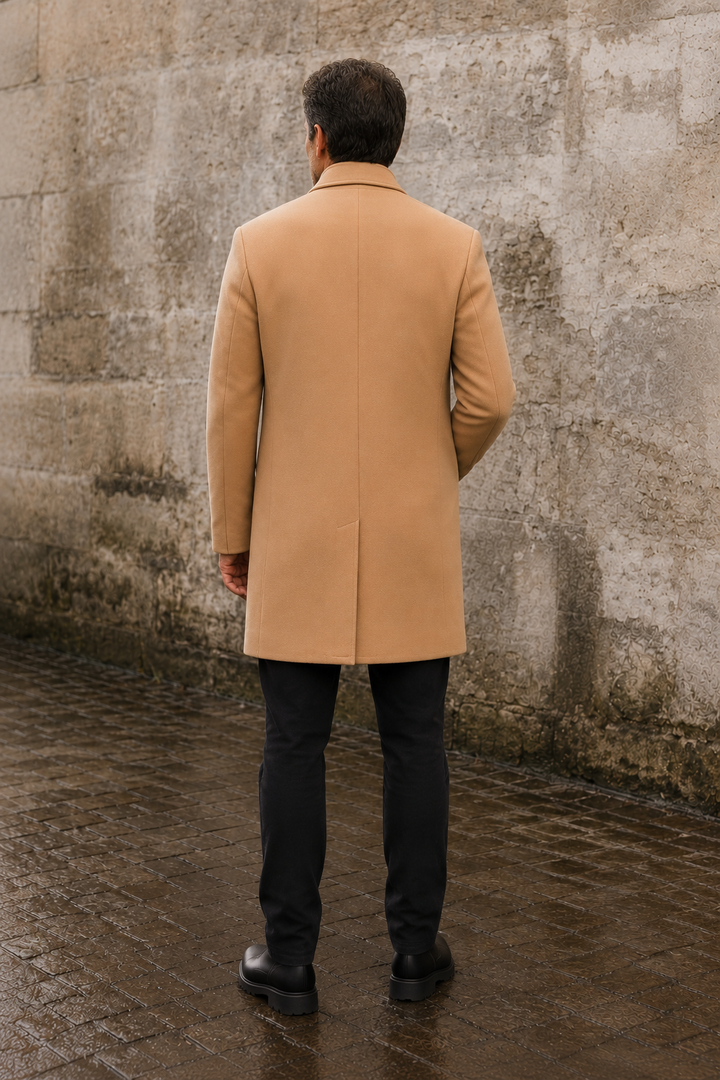 Men's Wool Blend Single Breasted Overcoat - back