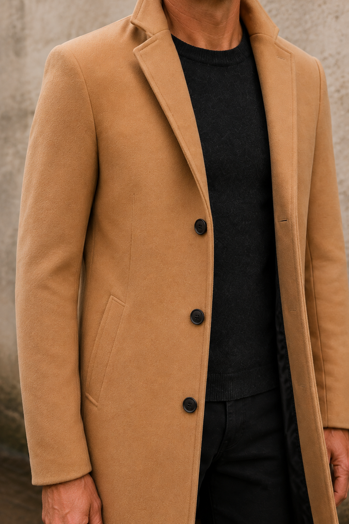 Men's Wool Blend Single Breasted Overcoat - closeup