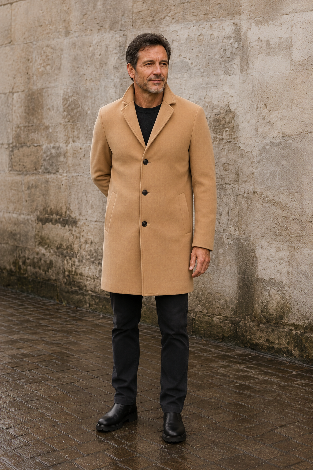 Men's Wool Blend Single Breasted Overcoat - hero closed
