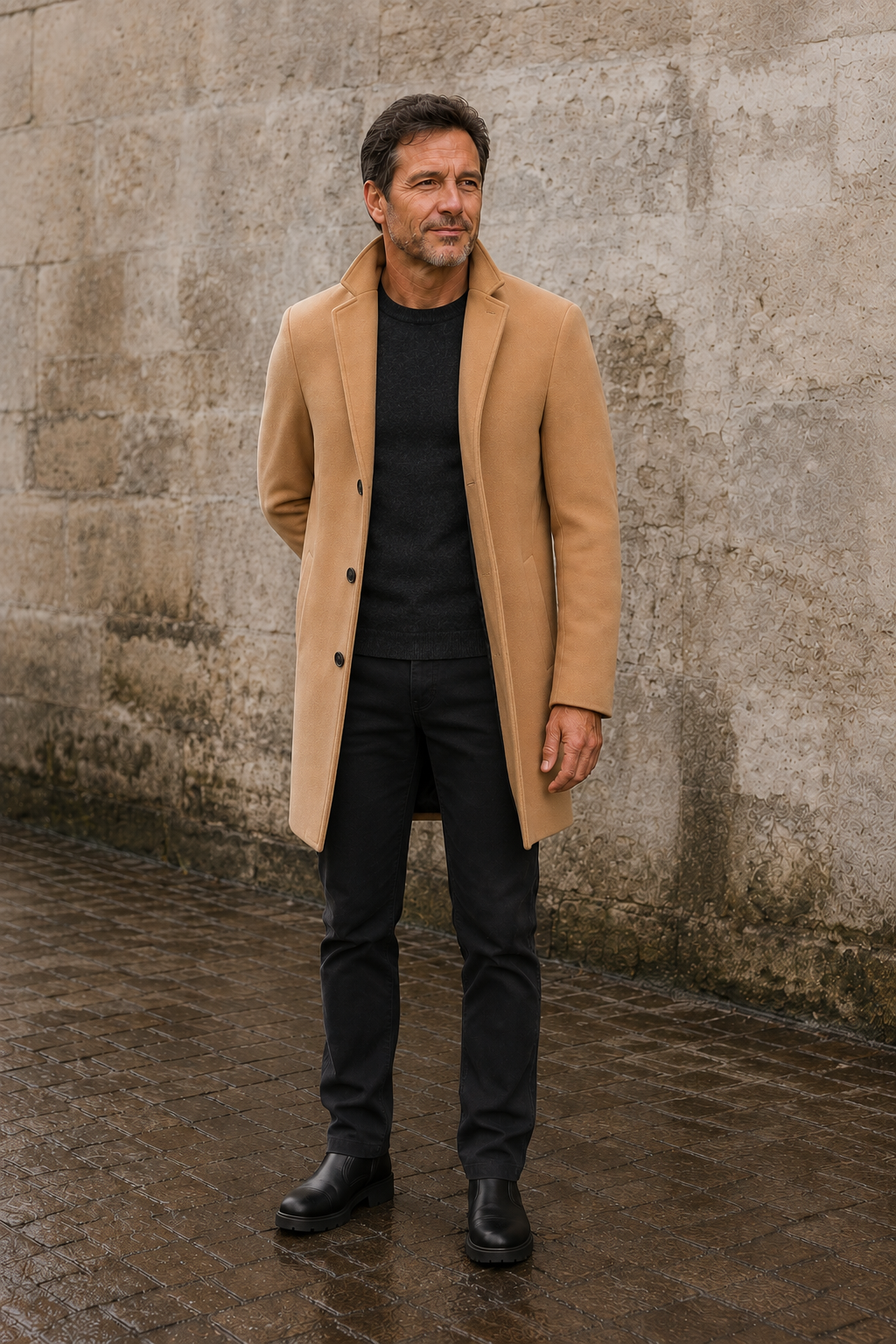 Men's Wool Blend Single Breasted Overcoat - hero open