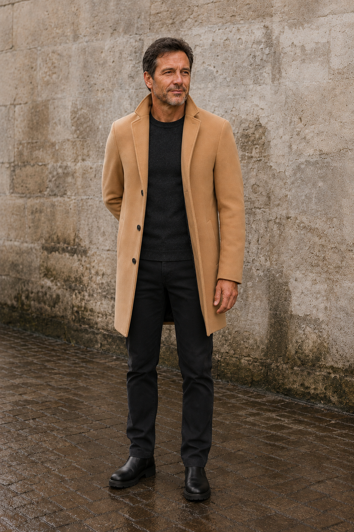 Men's Wool Blend Single Breasted Overcoat - hero open