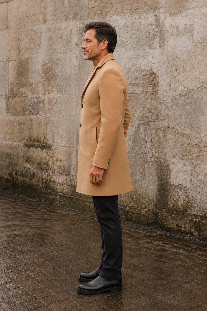 Men's Wool Blend Single Breasted Overcoat - side
