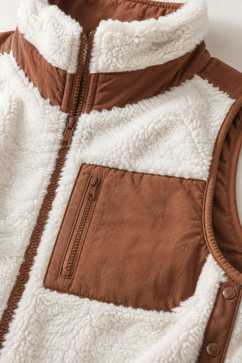 Merilda White plush and brown pocket macro detail