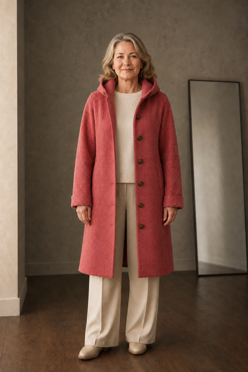 Merly elegant rose coat open