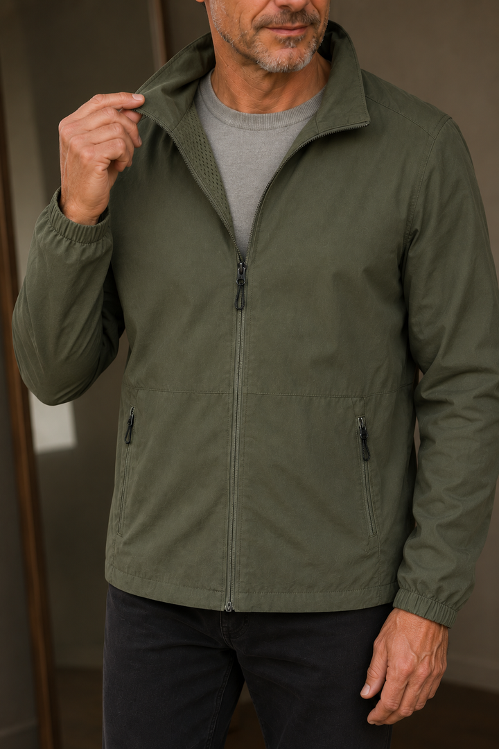 Mesh Lined Zip Front Windbreaker Jacket - fabric and mesh close-up