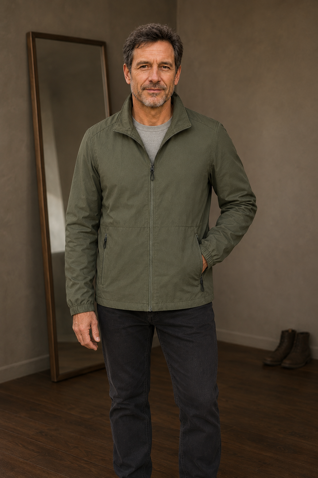 Mesh Lined Zip Front Windbreaker Jacket - hero closed