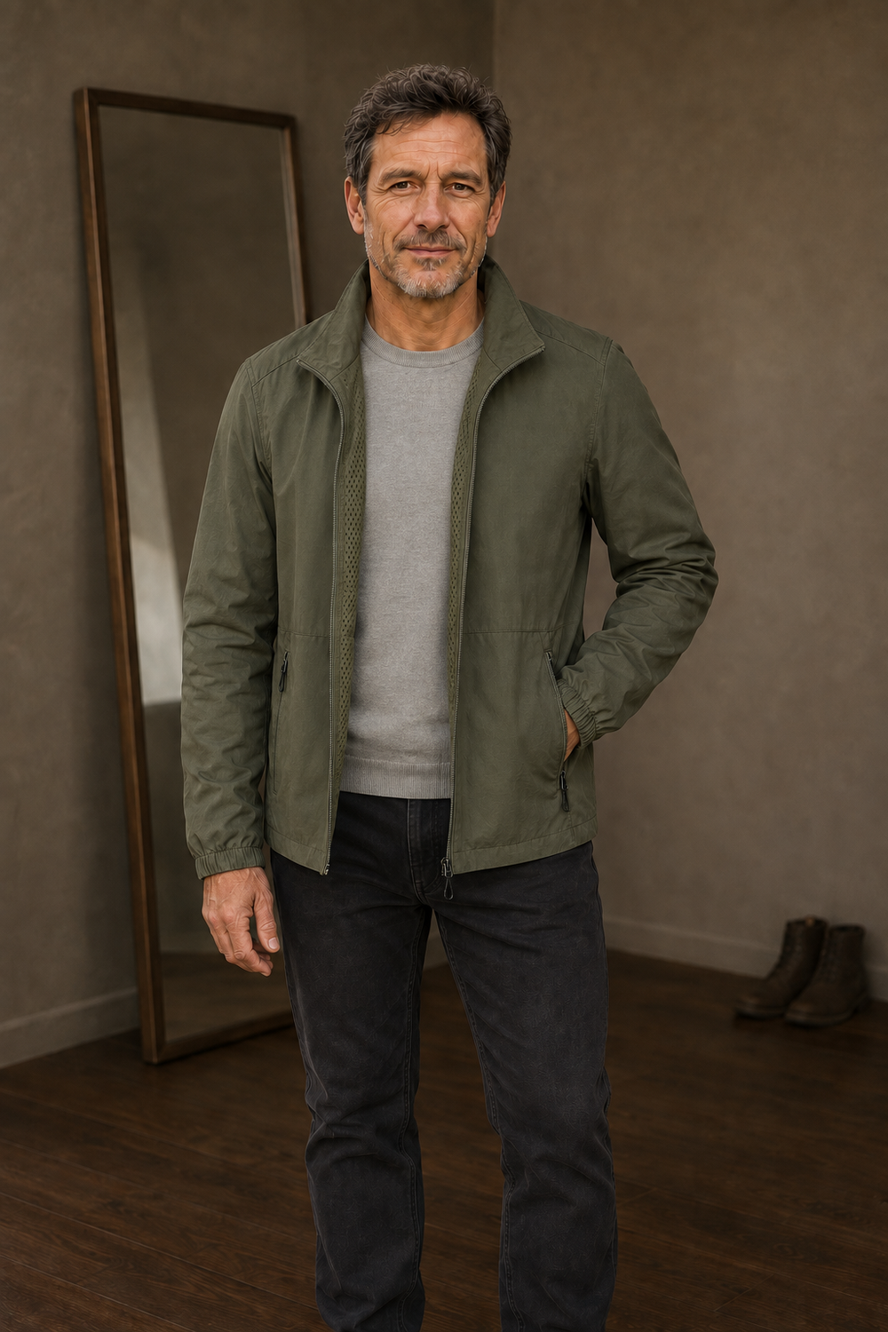 Mesh Lined Zip Front Windbreaker Jacket - hero open