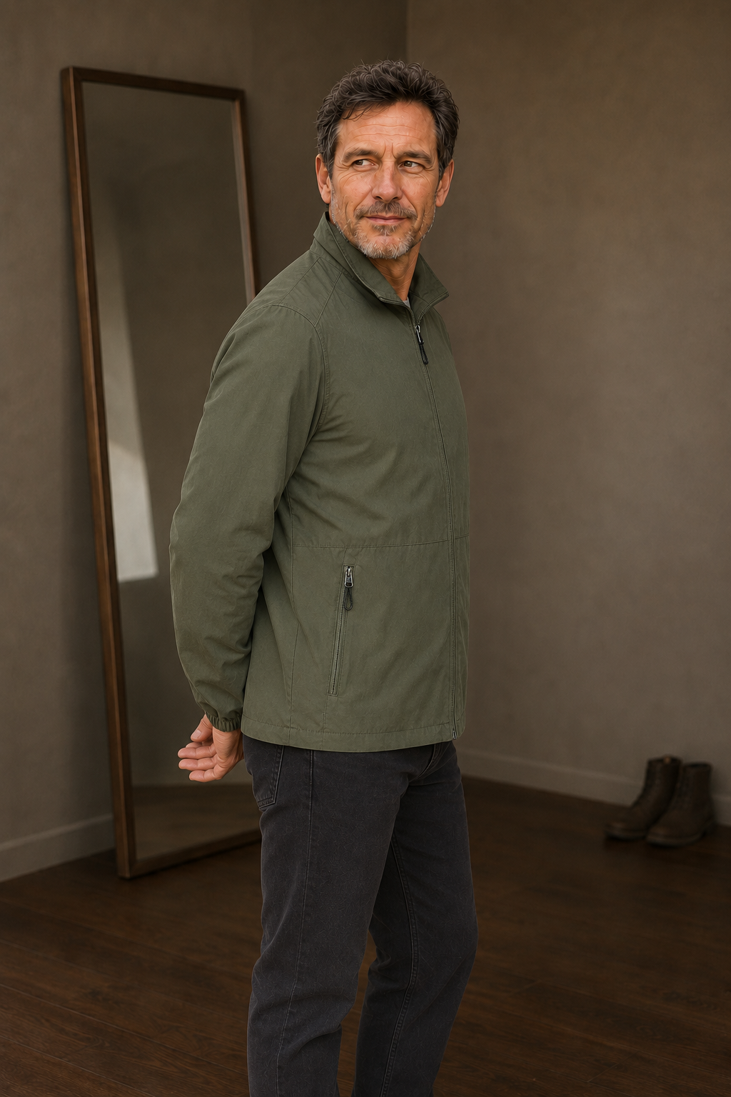 Mesh Lined Zip Front Windbreaker Jacket - side view