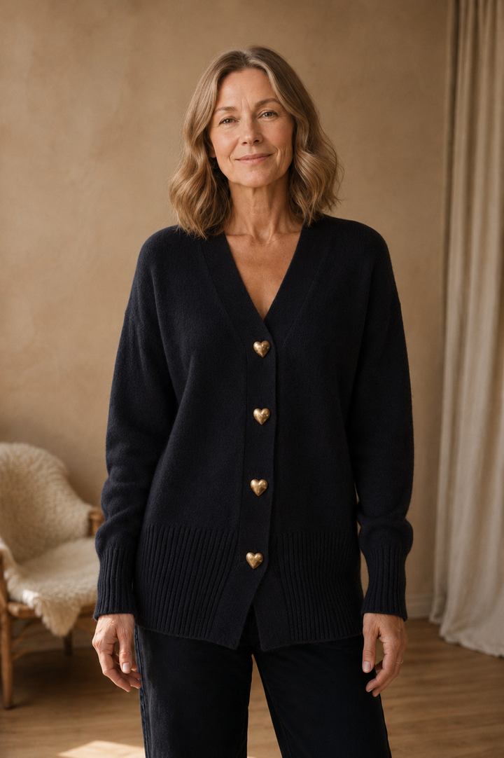 Michaela | Women's V-Neck Button-Front Cardigan - Black