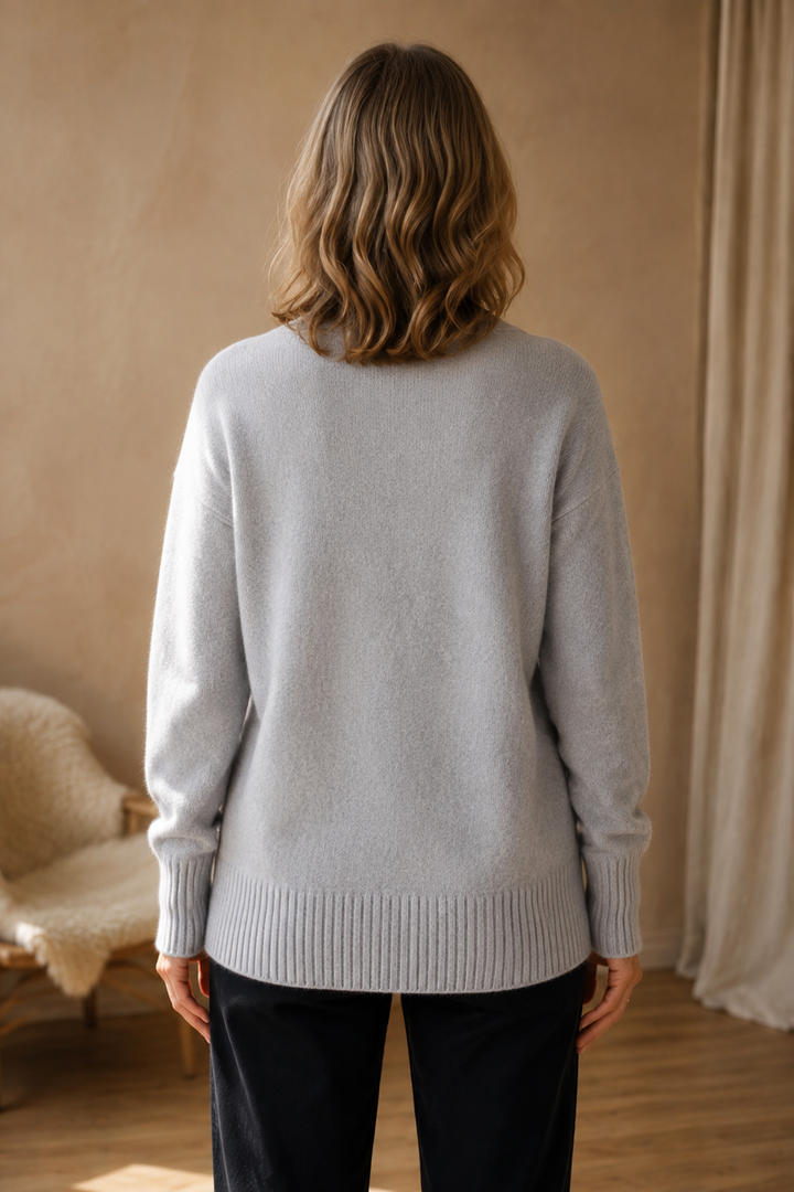 Michaela | Women's V-Neck Button-Front Cardigan - Gray