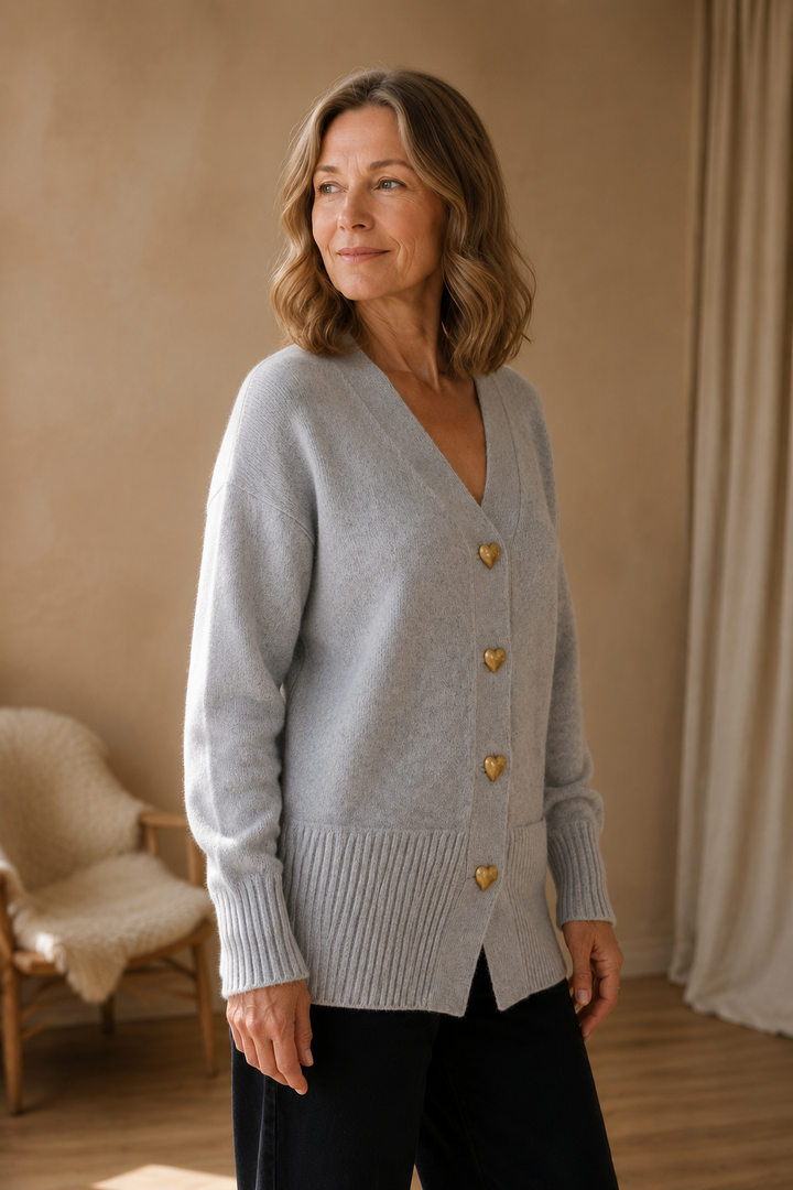 Michaela | Women's V-Neck Button-Front Cardigan - Gray