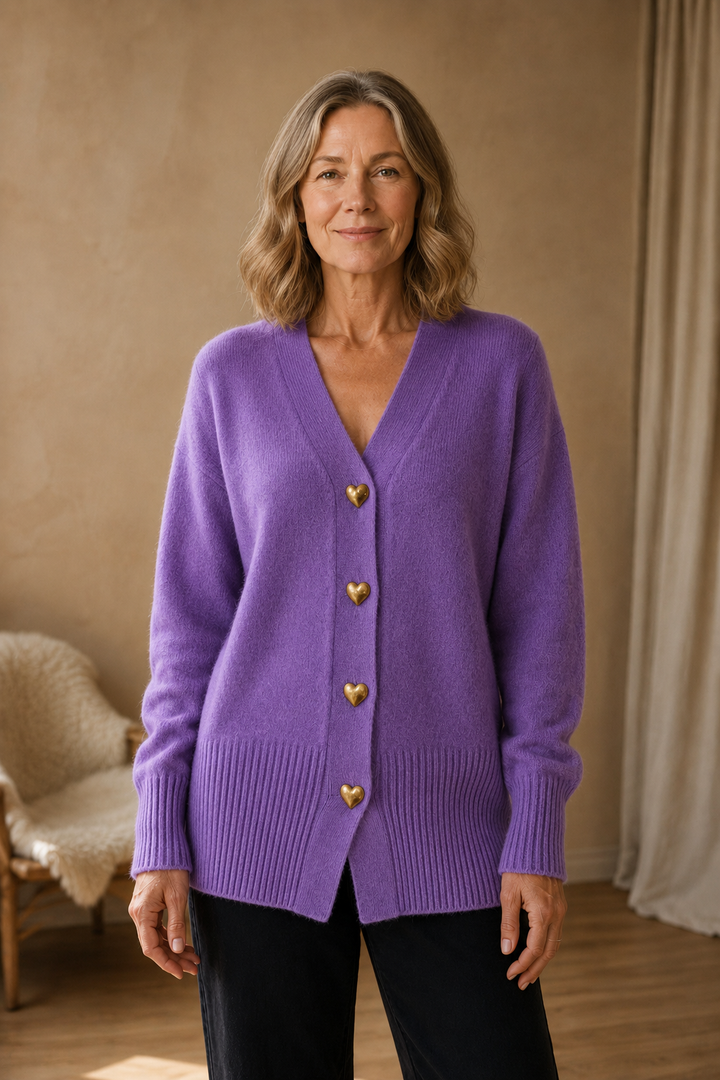 Michaela | Women's V-Neck Button-Front Cardigan - Purple