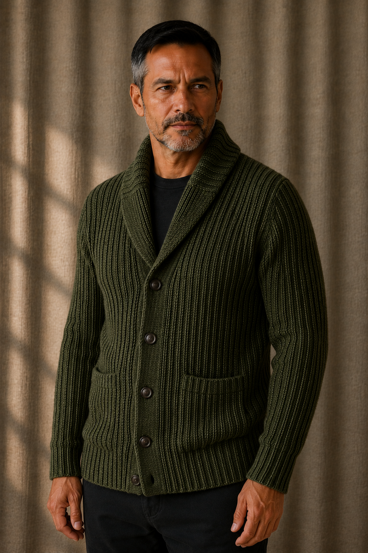 Chunky Cable Knit Shawl Cardigan - Green