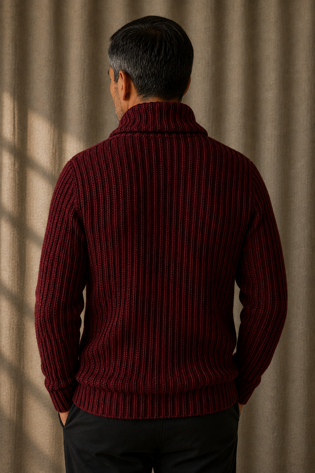 Chunky Cable Knit Shawl Cardigan - Red