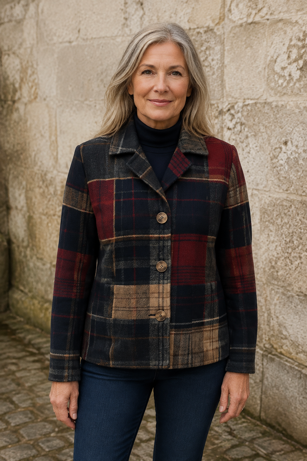Natalie classic plaid wool jacket closed