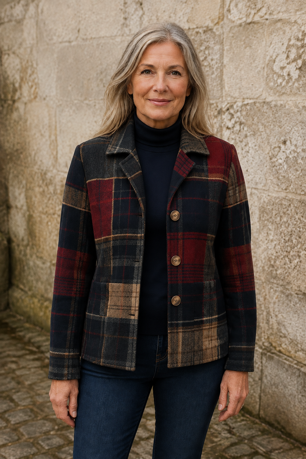 Natalie classic plaid wool jacket open