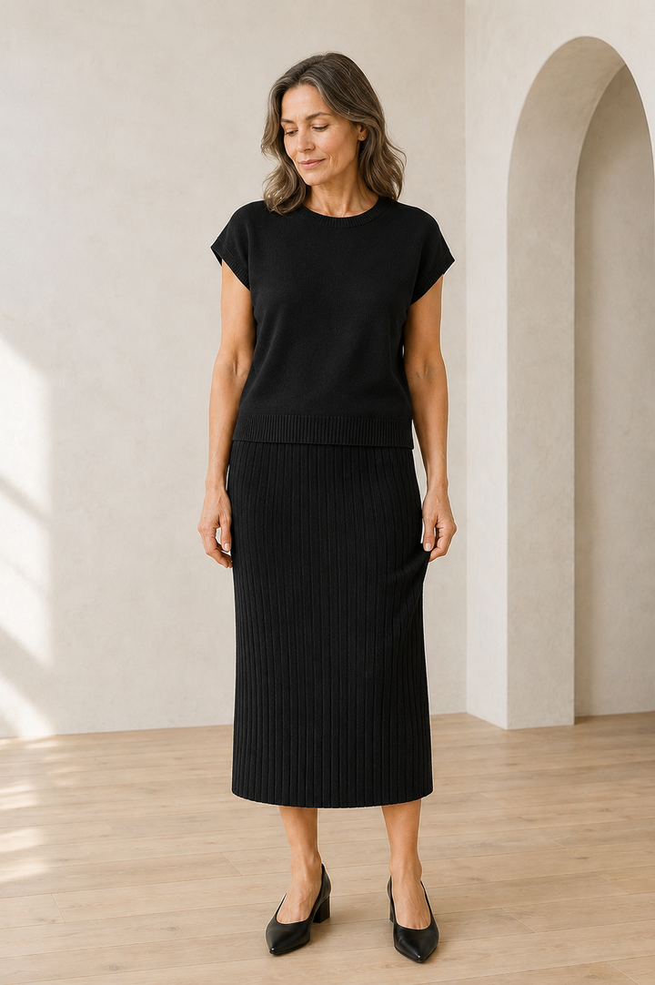 Noella | Cotton Rib Sleeveless Set - Black