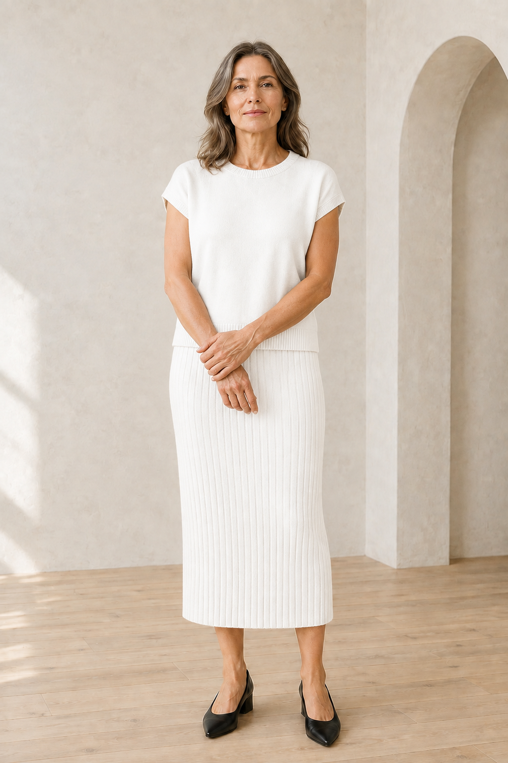 Noella | Cotton Rib Sleeveless Set - White