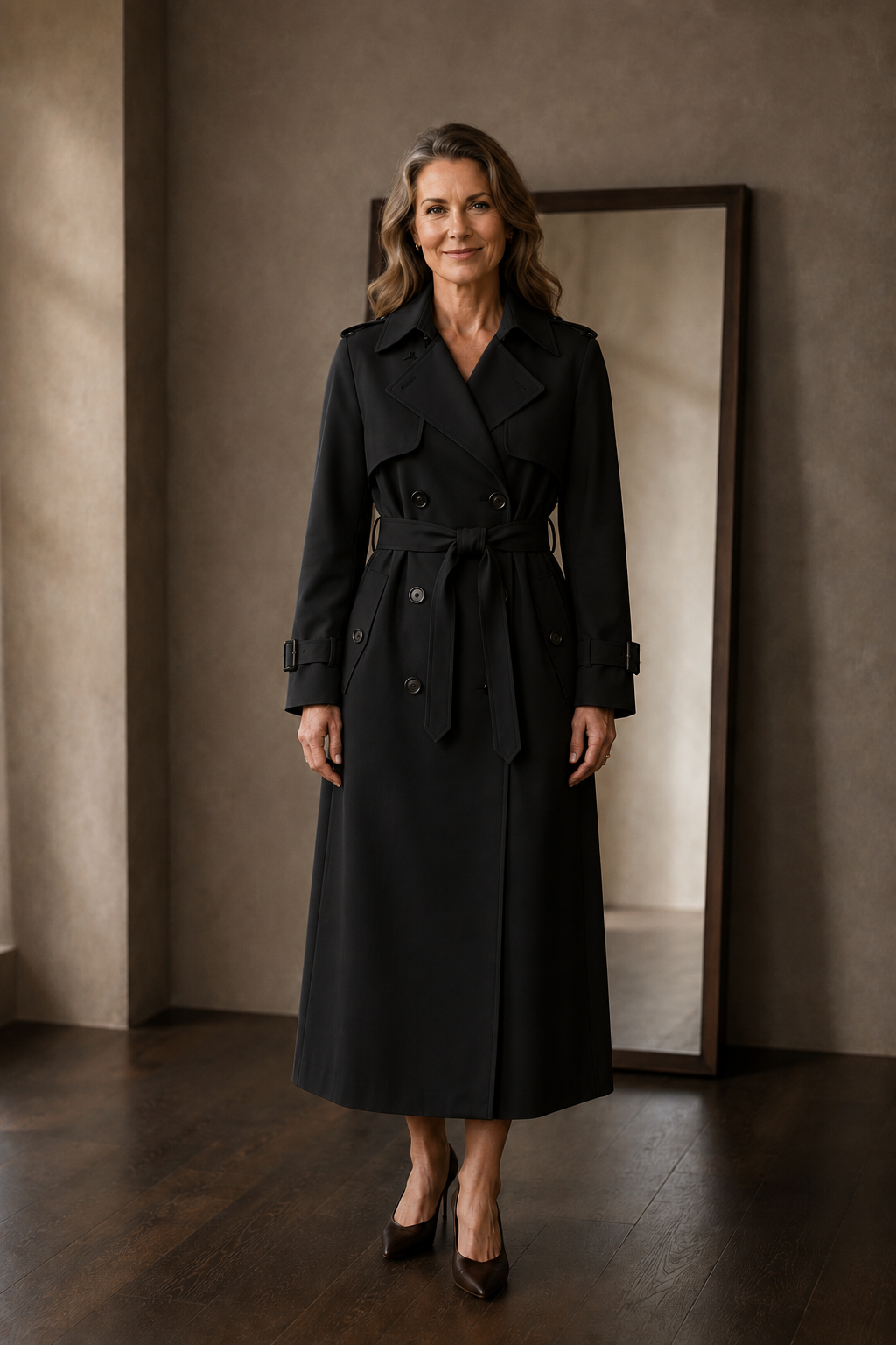 Noelle | Belted Tailored Trench Coat - Black
