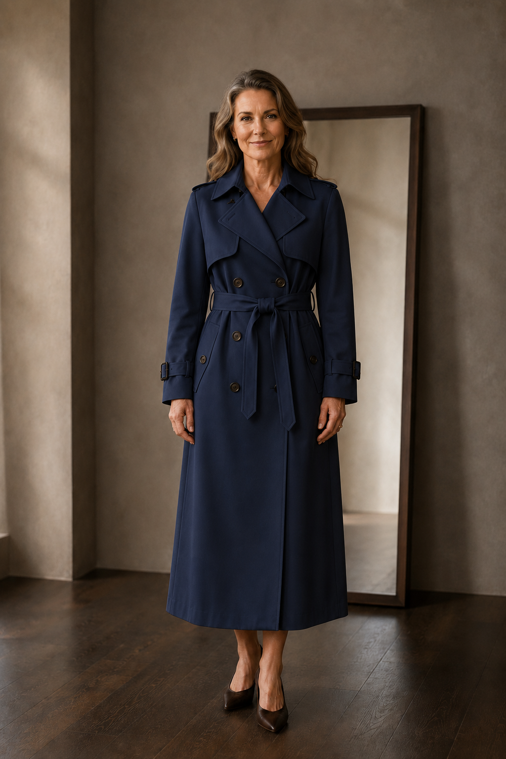 Noelle | Belted Tailored Trench Coat - Blue
