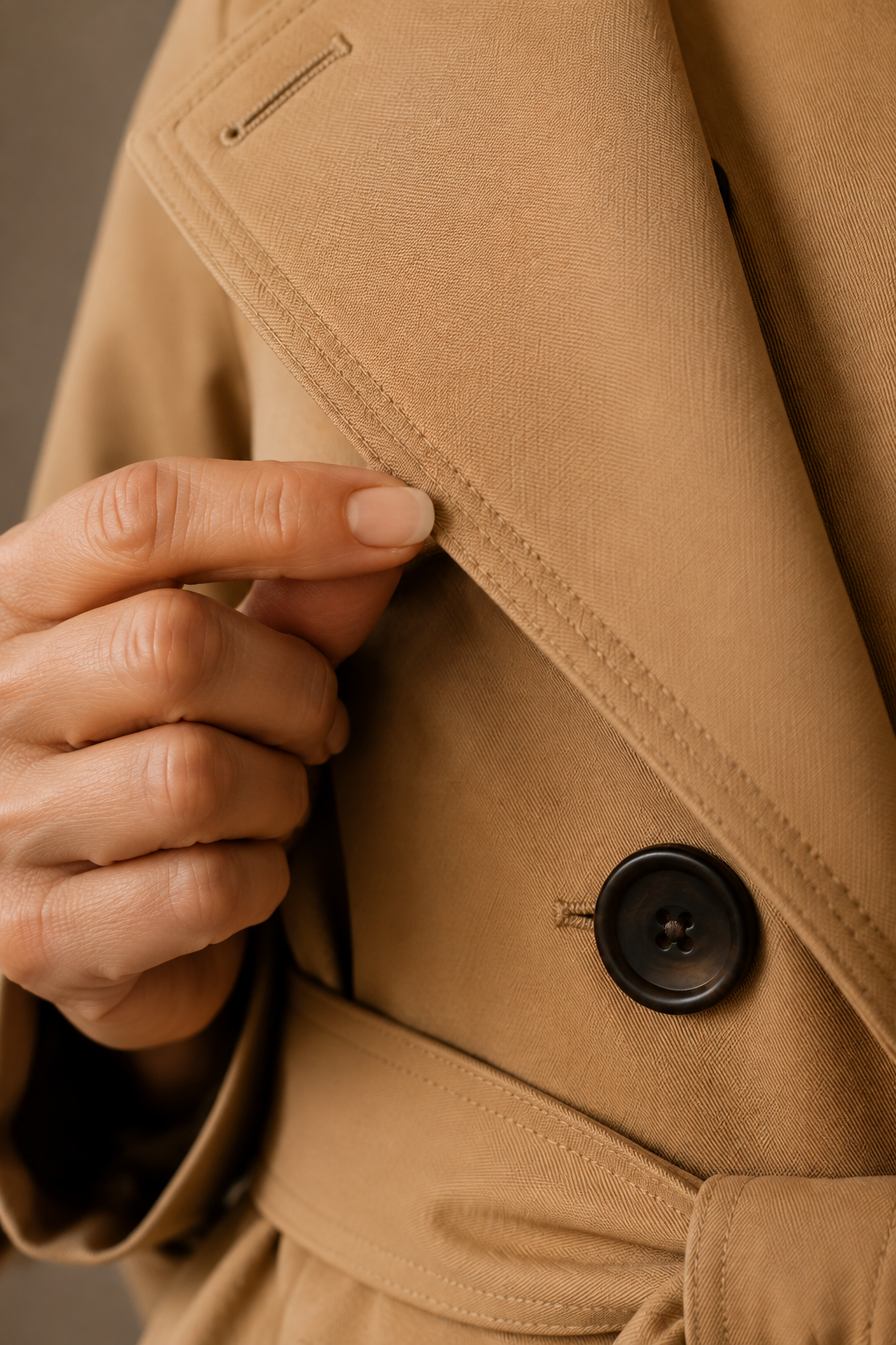 Noelle | Belted Tailored Trench Coat - fabric close-up