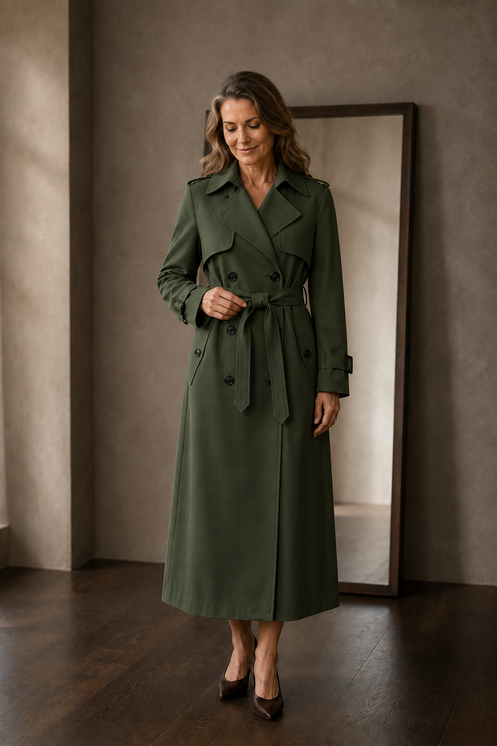 Noelle | Belted Tailored Trench Coat - Green