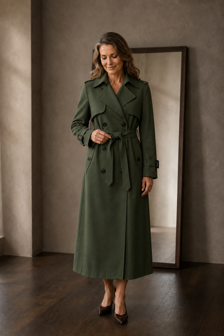 Noelle | Belted Tailored Trench Coat - Green