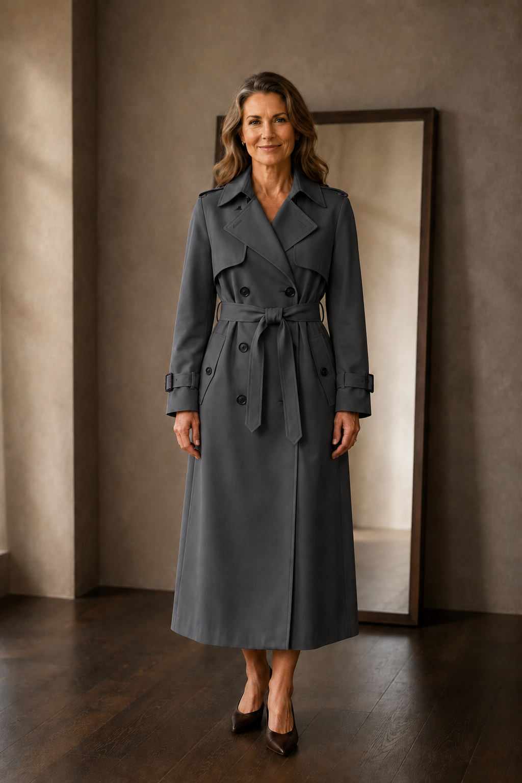 Noelle | Belted Tailored Trench Coat - Grey