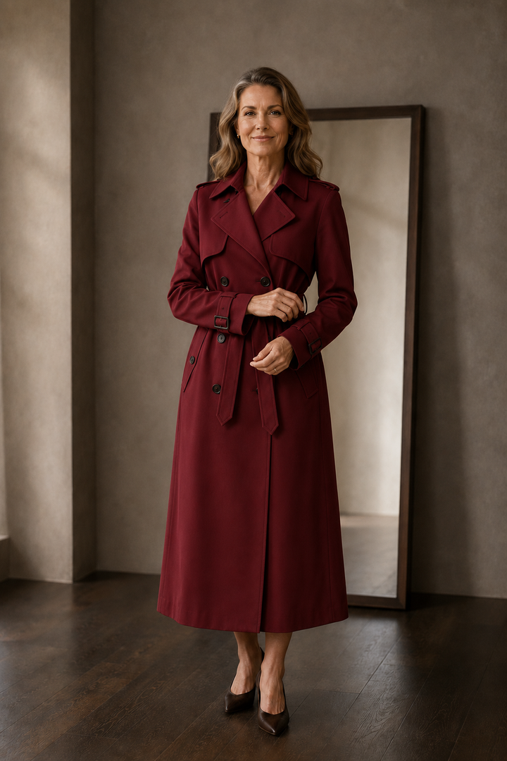 Noelle | Belted Tailored Trench Coat - Red