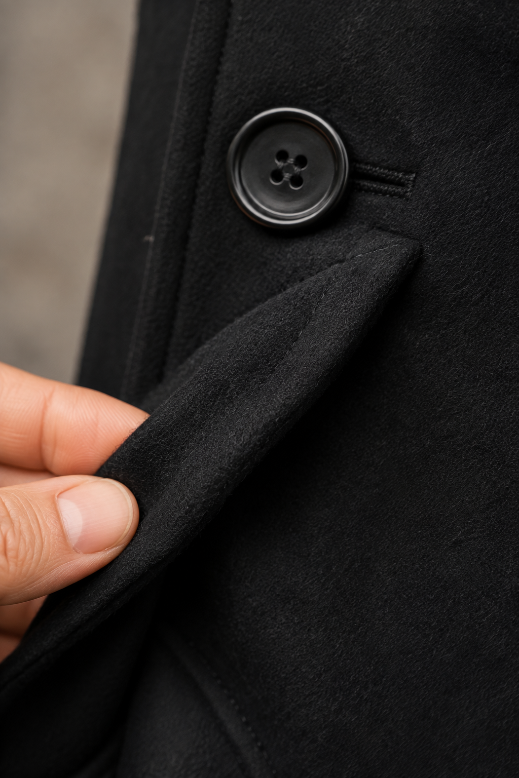 Odalie | Double-Breasted Funnel Coat - fabric close-up