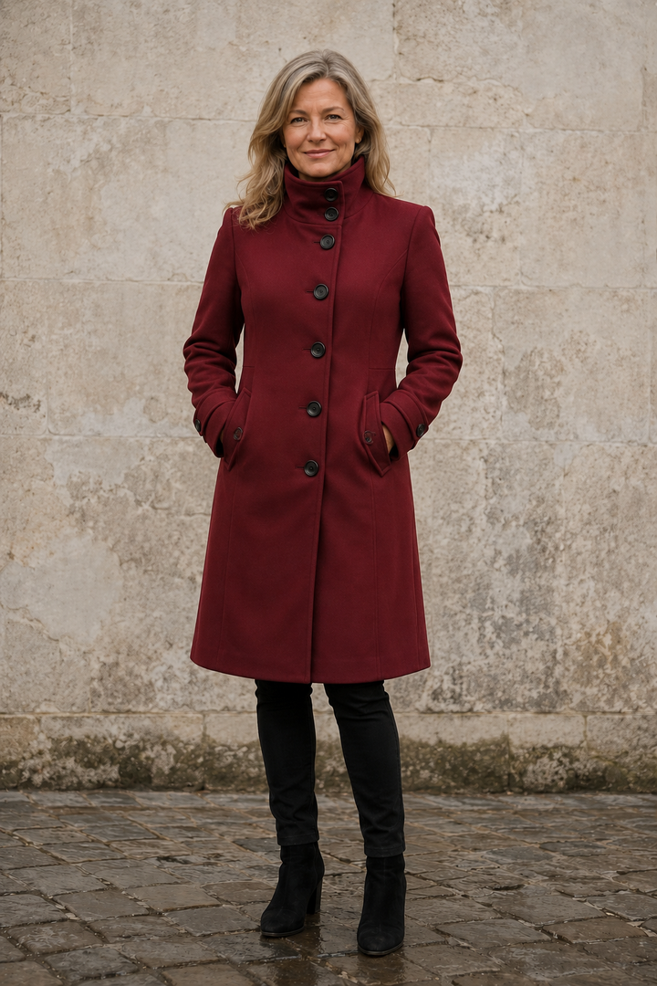 Odalie | Double-Breasted Funnel Coat - Red